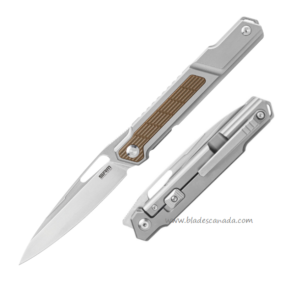 SRM Knives Fantasy Framelock Folding Knife, N690, Titanium/G10 Tan, 1421