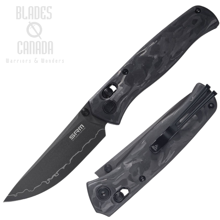 (image for) SRM 255L-FB2 Crossbar Lock Folding Knife, 140Cr Black Bead Blast, Carbon Fiber Shredded