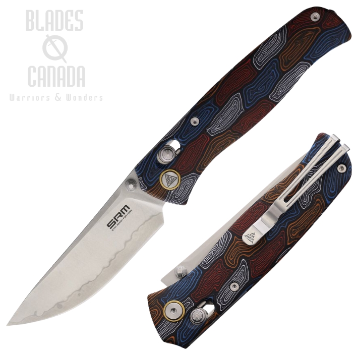 (image for) SRM Knives 255L-GQ2 Crossbar Lock Folding Knife, 140Cr Laminated, G10 Damascus Pattern