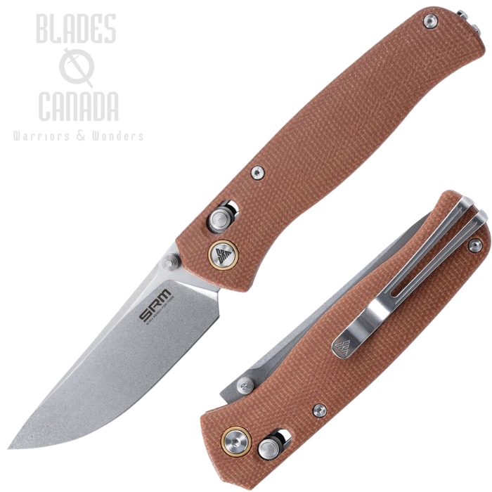 (image for) SRM Knives 255L-MN Crossbar Lock Folding Knife, Stonewash Blade, Micarta Brown