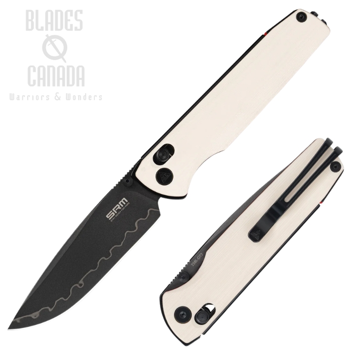 (image for) SRM Knives Terrier Ambi Lock Folding Knife, 140Cr Black Laminated, G10 Ivory, 258L-GT2