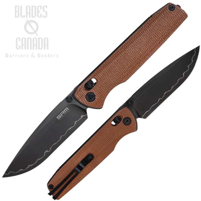 SRM Terrier Ambi Lock Folding Knife, Stainless Black, Micarta Brown, 258L-MN2