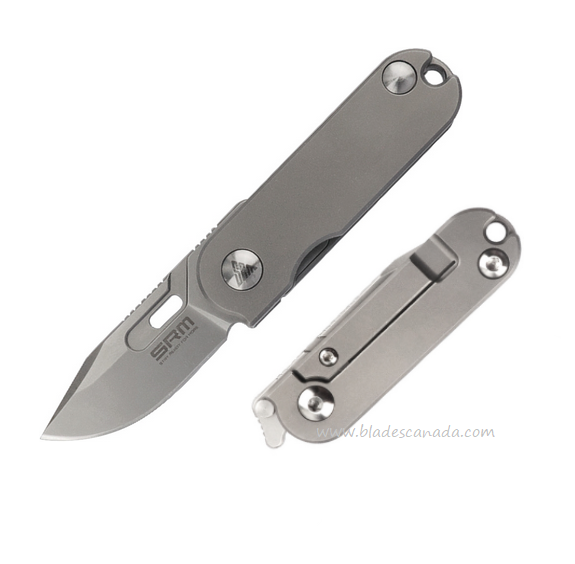 SRM Knives Neck Framelock Folding Knife, 12C27 Sandvik, Titanium, 418S