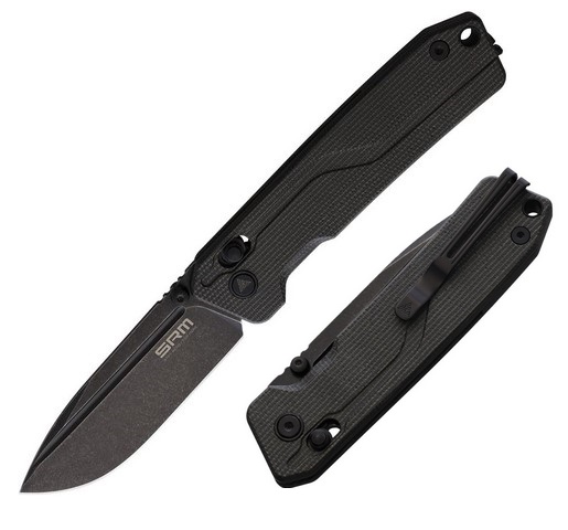 SRM Knives Rubik Folding Knife, Black SW Blade, Micarta Black, 7228L-MB2