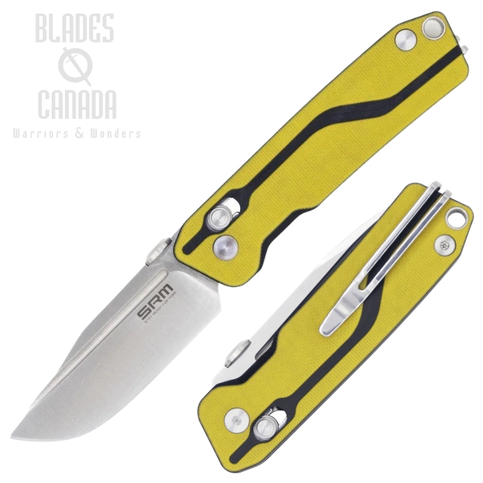 SRM Rubik Ambi Lock Folding Knife, D2 Satin, Black/Yellow G10, 7228-Y