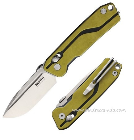 SRM Knives Model 7228 Folder, D2 Steel, Black/Yellow G10, SRM7228Y