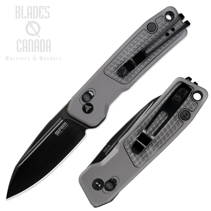 (image for) SRM Knives Scout Ambi Lock Folding Knife, 14C28N Black, G10 Grey Frag, 7229-AK