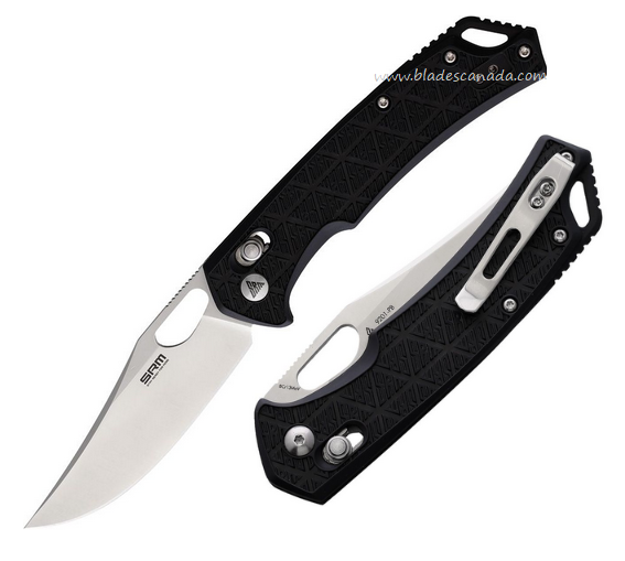 SRM Knives Model 9201-PB Folding Knife, Satin Blade, FRN Black Textured Handle, 9201PB