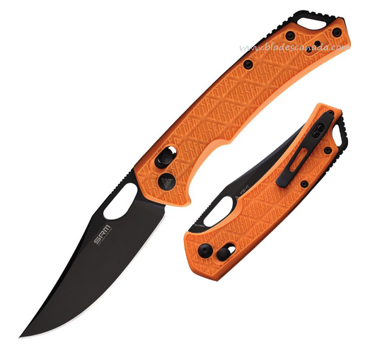 SRM Knives Model 9201-PJ Folding Knife, Black Blade, FRN Orange Textured Handle, 9201PJ