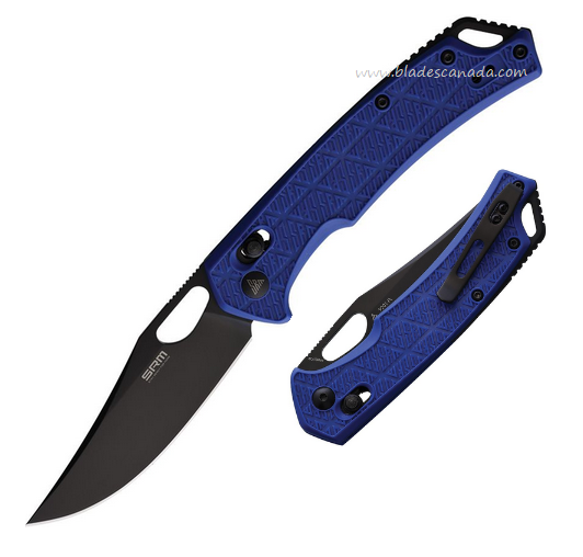 SRM Knives Model 9201-PL Folding Knife, Black Blade, FRN Blue Textured Handle, 9201PL