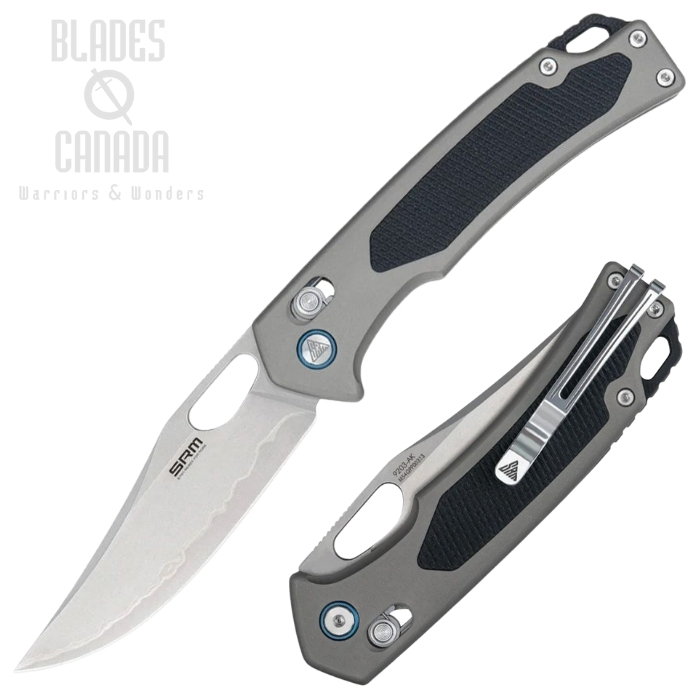 SRM Retriever Ambi Lock Folding Knife, 140Cr Bead Blast, Aluminum Grey/G10 Black, 9203AK