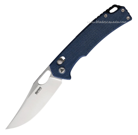 SRM Knives Model 9203-ME Folding Knife, Satin Blade, Micarta Blue, 9203ME