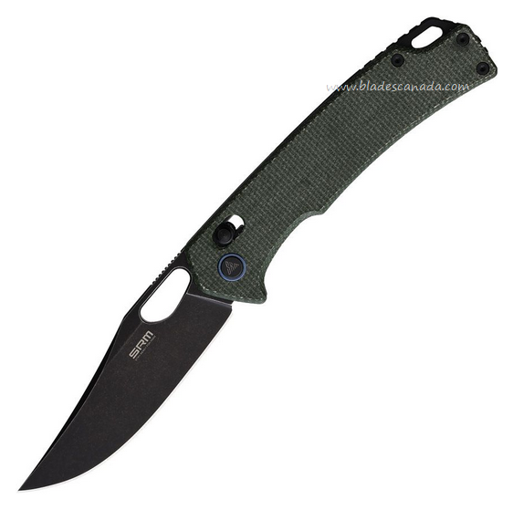 SRM Knives Model 9203-MG2 Folding Knife, Black SW Blade, Micarta OD Green