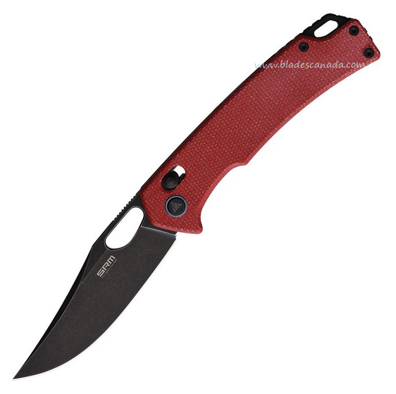 SRM Knives Model 9203-MR2 Folding Knife, Black SW Blade, Micarta Red, 9203MR2