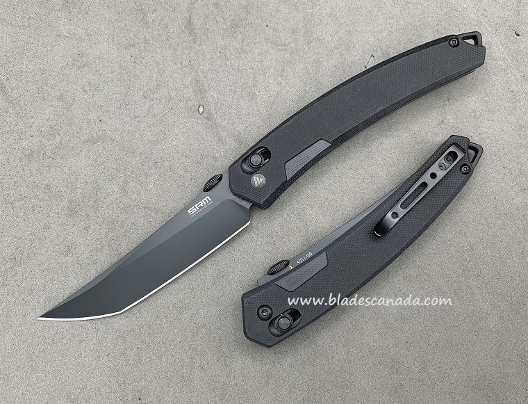 SRM Knives Model 9211 Ambi Lock Folding Knife, Black Blade, G10 Black