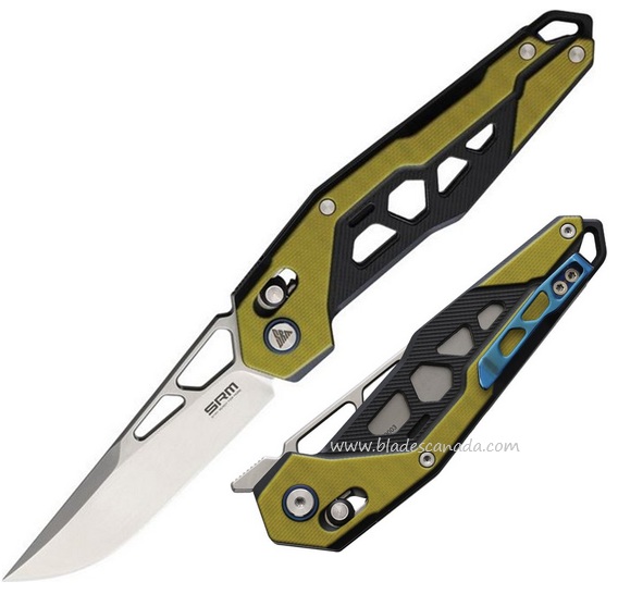 SRM Knives Model 9225 Folder, D2 Steel, Black/Yellow G10, SRM9225GJ