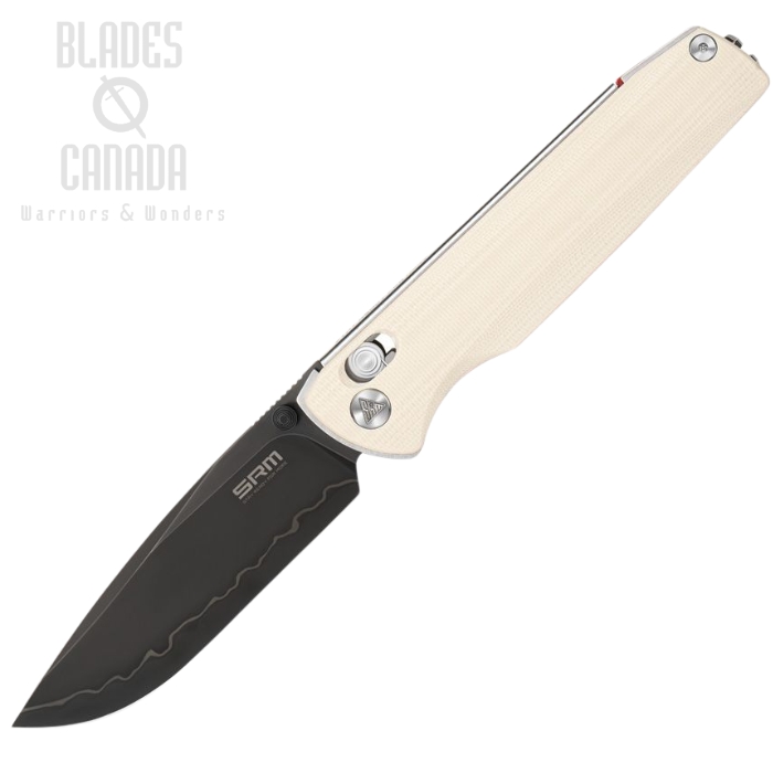 SRM Knives Terrier Ambi Lock Folding Knife, Stainless Black, G10 White, SRM258LGX2