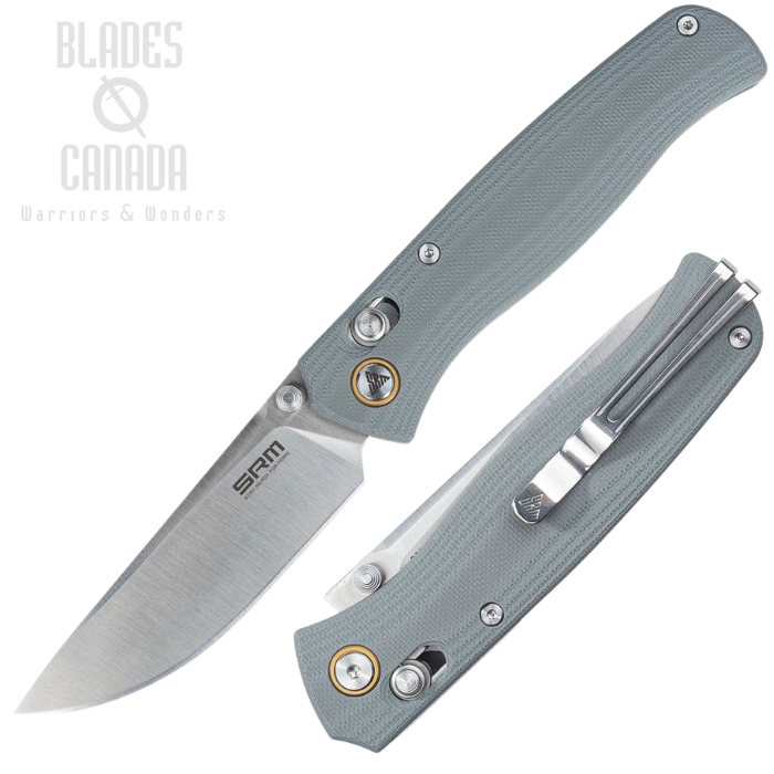 SRM Knives 255L-GK Ambi Lock Folding Knife, Stainless, G10 Blue/Gray, 255LGK2
