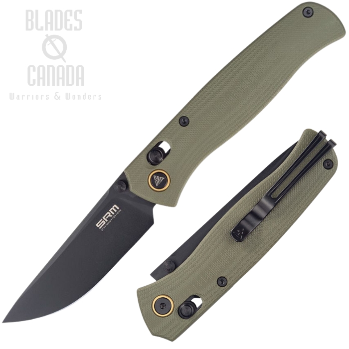 SRM Knives Medal Ambi Lock Folding Knife, Stainless Black, G10 OD Green, 255LGP2