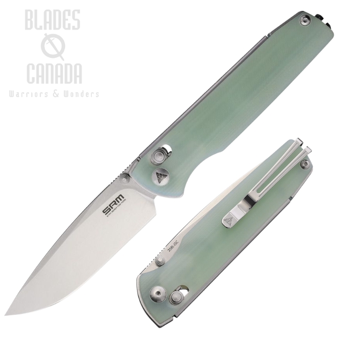 SRM Knives 258L Ambi Lock Folding Knife, D2 Stonewash, G10 Jade, SRM258LGC