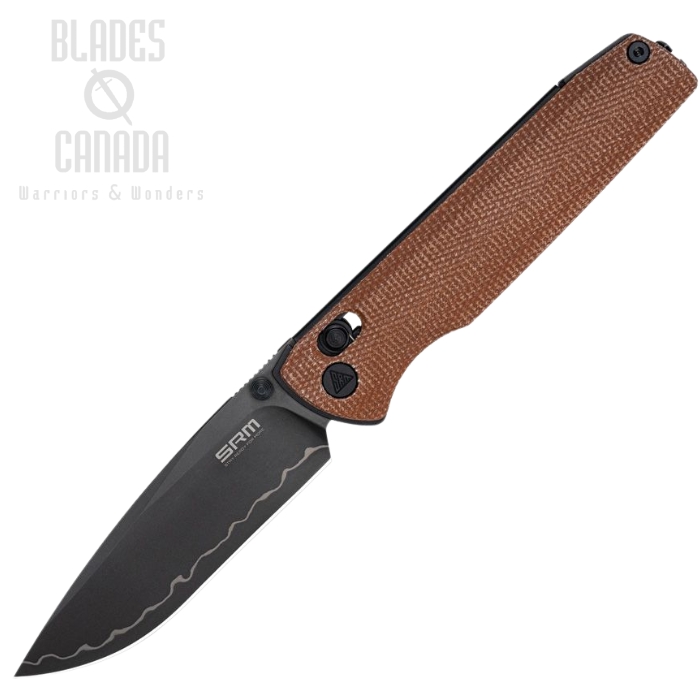 SRM Knives Terrier Ambi Lock Folding Knife, Stainless Black, Micarta Brown, SRM258LMN2 SRM Knives Terrier Ambi Lock Folding Knife, Stainless Black, Micarta Brown, SRM258LMN2