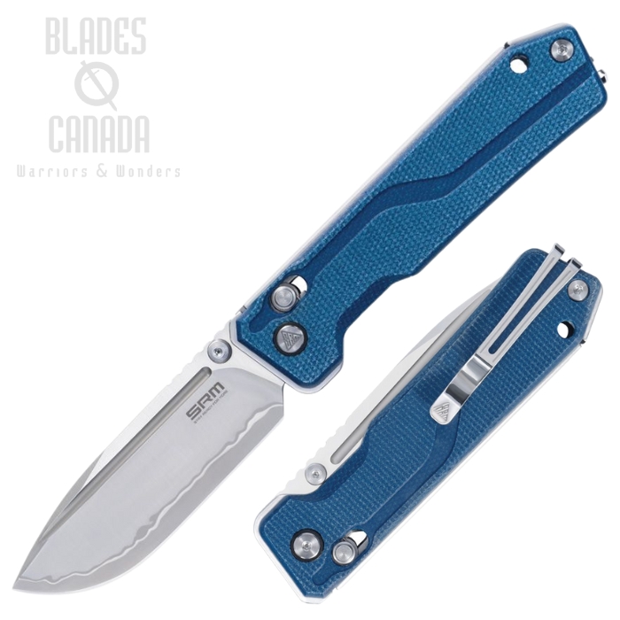 SRM Knives Rubik Ambi Lock Folding Knife, Bead Blast Blade, Micarta Blue, SRM7228BME2