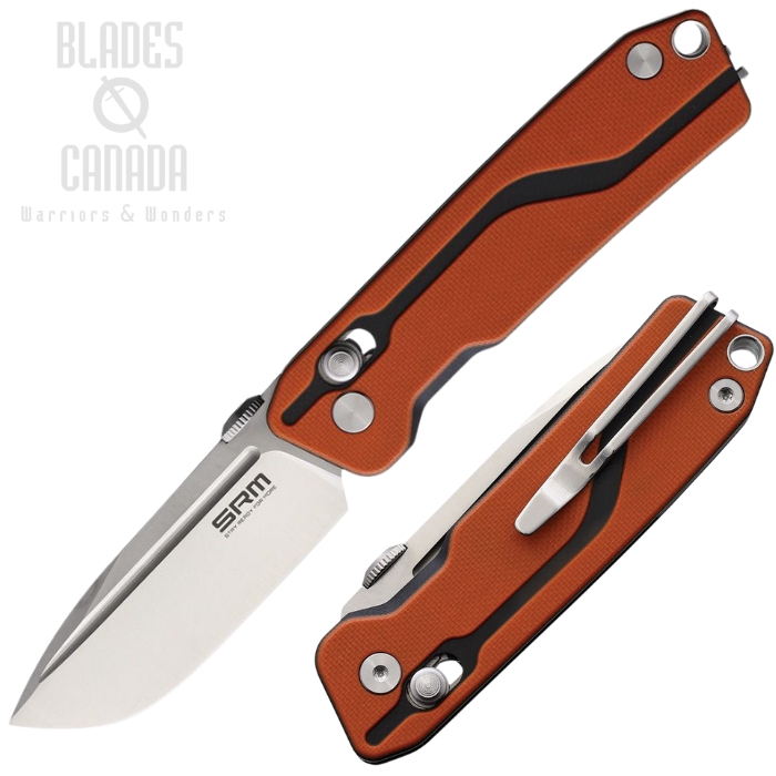 SRM Rubik Ambi Lock Folding Knife, D2 Steel, Orange/Black G10, 7228-J