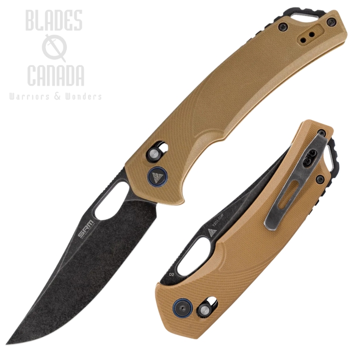 SRM Retreiver Ambi Lock Folding Knife, D2 Black SW, G10 Brown, 9201GW