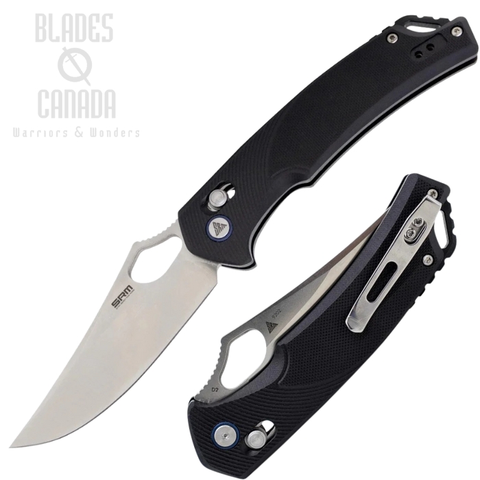 SRM Retreiver Ambi Lock Folding Knife, D2 Steel, G10 Black, 9202