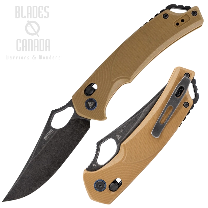 SRM Retreiver Ambi Lock Folding Knife, D2 Black SW, G10 Brown, 9202GW