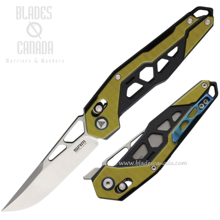 SRM Mecha Ambi Lock Folding Knife, D2 Steel, G10 Black/Yellow, 9225-GJ