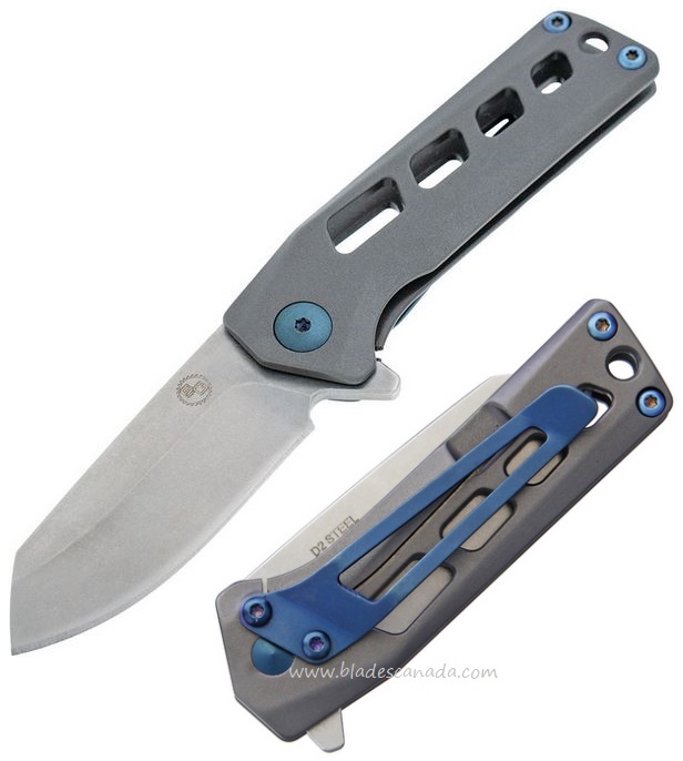 StatGear Slinger Framelock Flipper Folding Knife, D2 Steel, STATSLNGRGRY