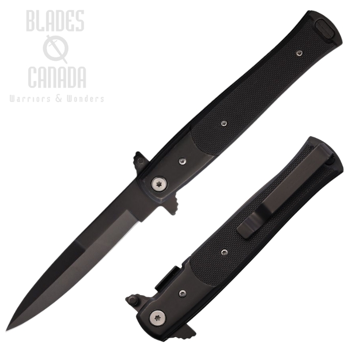 S-Tec Stiletto Style Flipper Folding Knife, Assisted Opening, Stainless Black, G10 Black, STT27107BK4