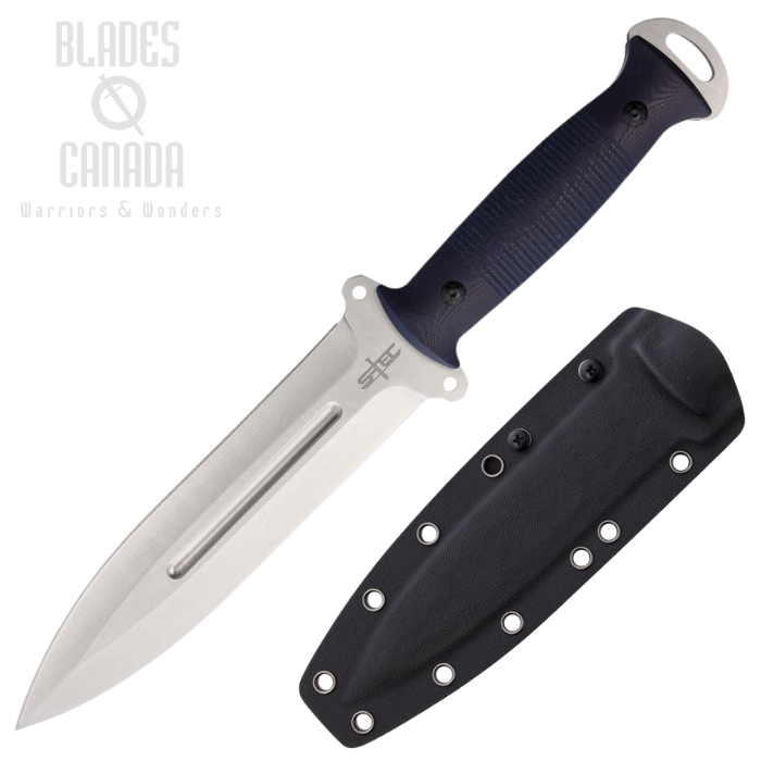 S-Tec Tactical Throwing Knife, Stainless Satin, G10 Blue Textured, Kydex Sheath, STT22010BL