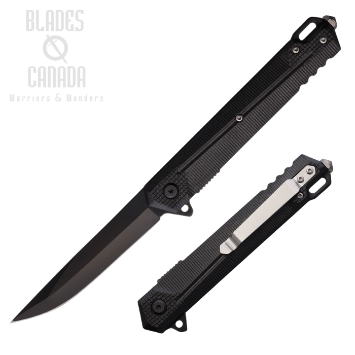 S-Tec Flipper Folding Knife, Assisted Opening, Stainless Black, ABS Black, Glass Breaker, STT27027BK