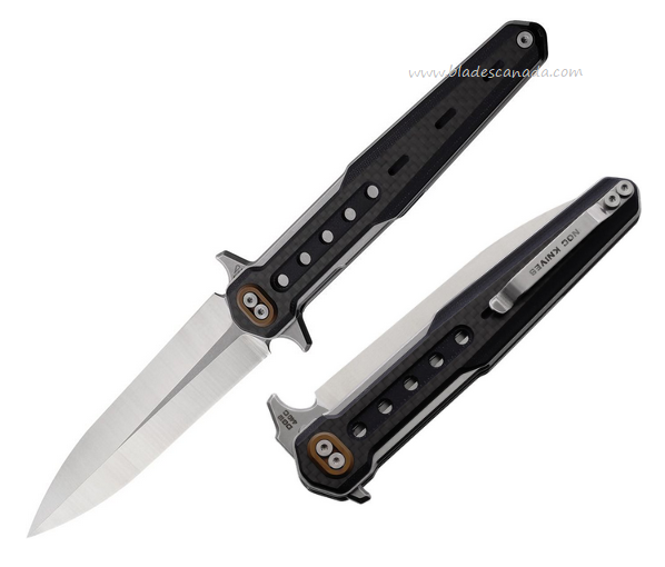 Stedemon NOC DG12 Flipper Folding Knife, 440C Satin/SW, G10 Black/Carbon Fiber, STEDG12BLC