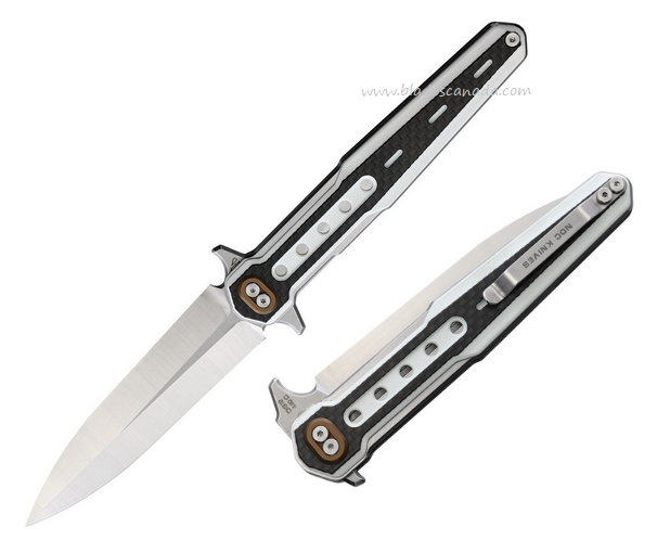 Stedemon NOC DG12 Flipper Folding Knife, 440C Satin/SW, G10 White/Carbon Fiber, STEDG12WHT