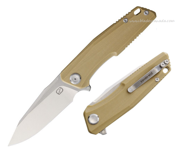 Stedemon ZKC C02 Flipper Folding Knife, 440C Satin, G10 Tan, STEZKCC021