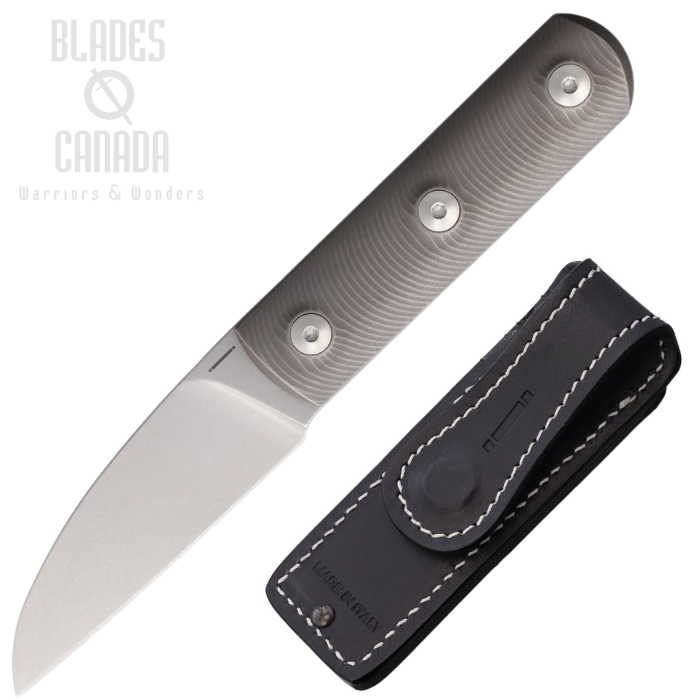 (image for) Straight Line Ally Fixed Blade Knife, M390 SW, Titanium Grey, Smart Mag Leather Sheath, STR8ALT