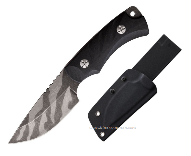 S-TEC Tactical Fixed Blade Knife, Stainlesss Tiger Stripe Camo, G10 Black, Kydex Sheath, STT226145