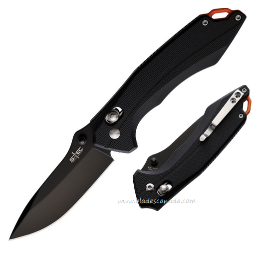 S-TEC Rapid Lock Folding Knife, Stainless Black, G10 Black w/Orange Spacer, STTS031