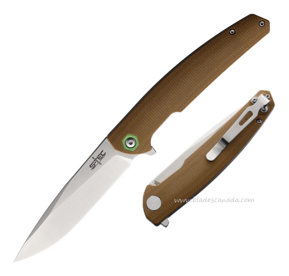 S-TEC Flipper Folding Knife, 14C28N Sandvik Satin, G10 Brown, STTS500BR