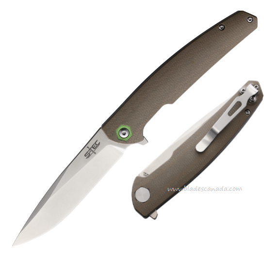 S-TEC Flipper Folding Knife, 14C28N Sandvik Satin, G10 Kangaroo, STTS500K