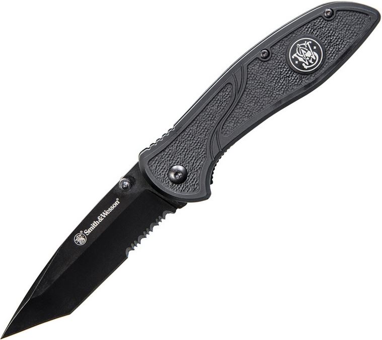 Smith & Wesson Folding Knife, 8Cr13MoV Black Tanto w/Serration, 1084311