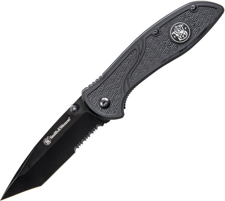 Smith & Wesson Folding Knife, 8Cr13MoV Black Tanto w/Serration, 1084311 - Click Image to Close