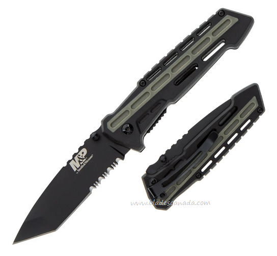 Smith & Wesson M&P Flipper Folding Knife, Black Serrated Blade, Black/Grey Handle, 1100083