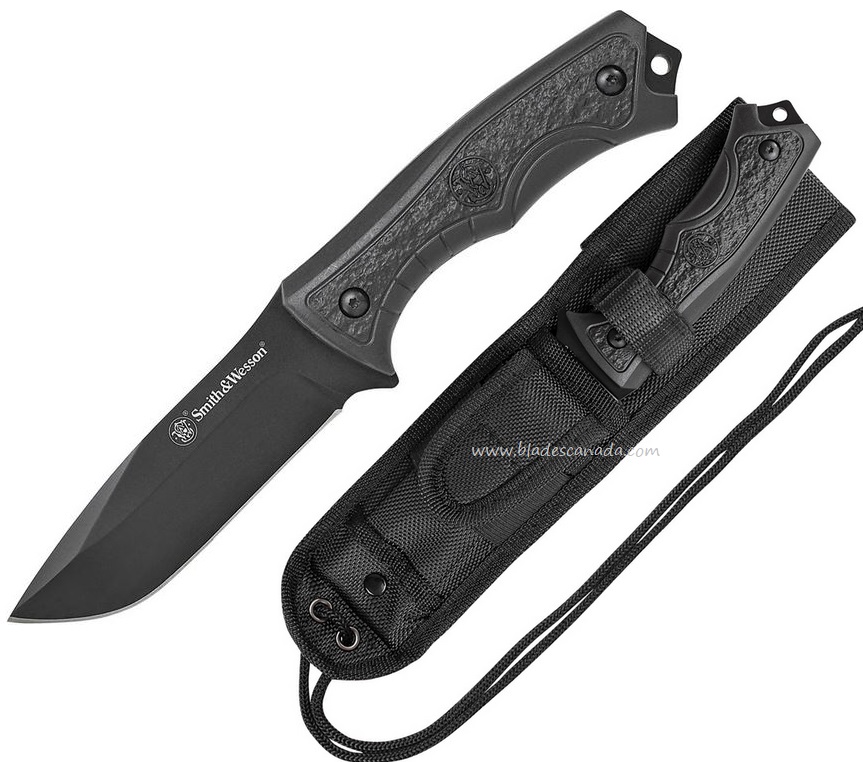 Smith & Wesson Drop Point Fixed Blade Knife, Black Nylon Sheath, SWF6