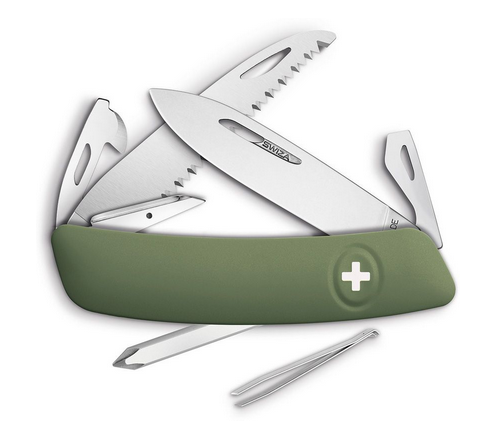 Swiza D06 Swiss Pocket Knife, 10 Tools, OD Green Handle, 601050
