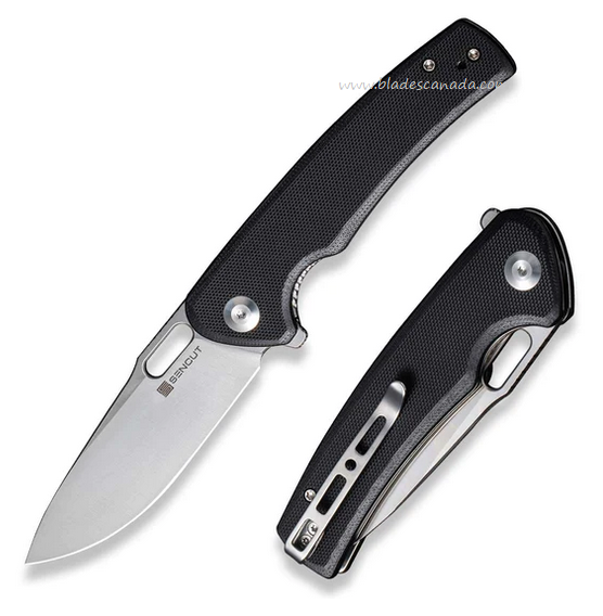 SENCUT Vesperon Flipper Folding Knife, Satin Blade, G10 Black, S20065-1