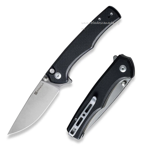 SENCUT Crowley Flipper Button Lock Knife, D2 Satin, G10 Black, S21012-4